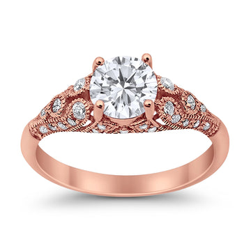 Vintage Style Engagement Ring Rose Tone,Simulated Cubic Zirconia 925 Sterling Silver